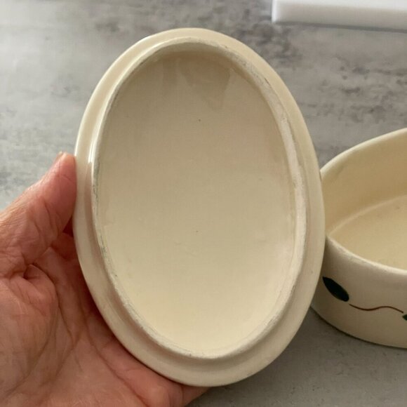 Vintage Made in France Hand-Painted Rustic Floral Oval Covered Trinket Box 4.75" - Picture 8 of 9